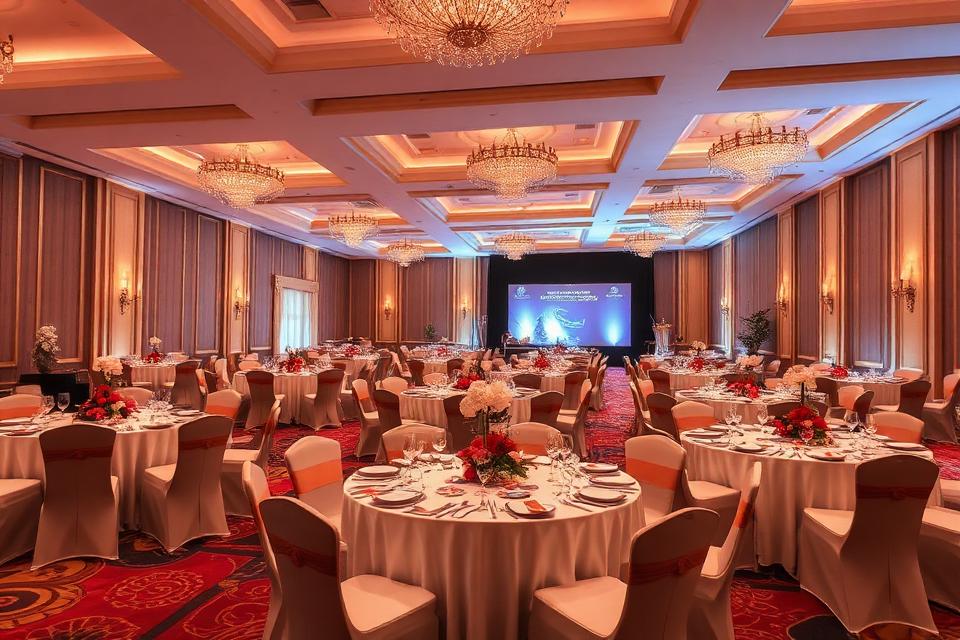 Decorated corporate event banquet hall