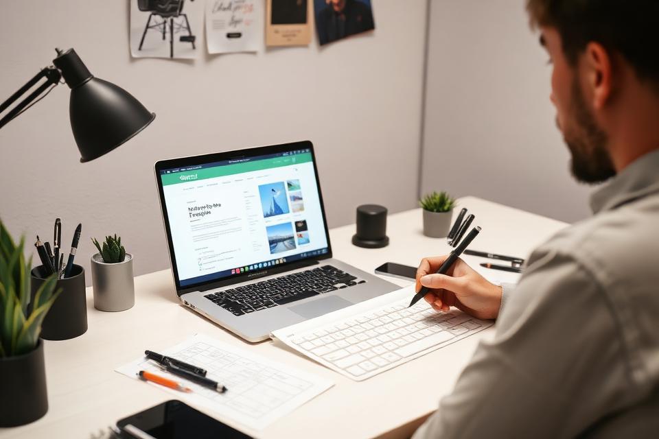 Web designer working on a laptop with website design